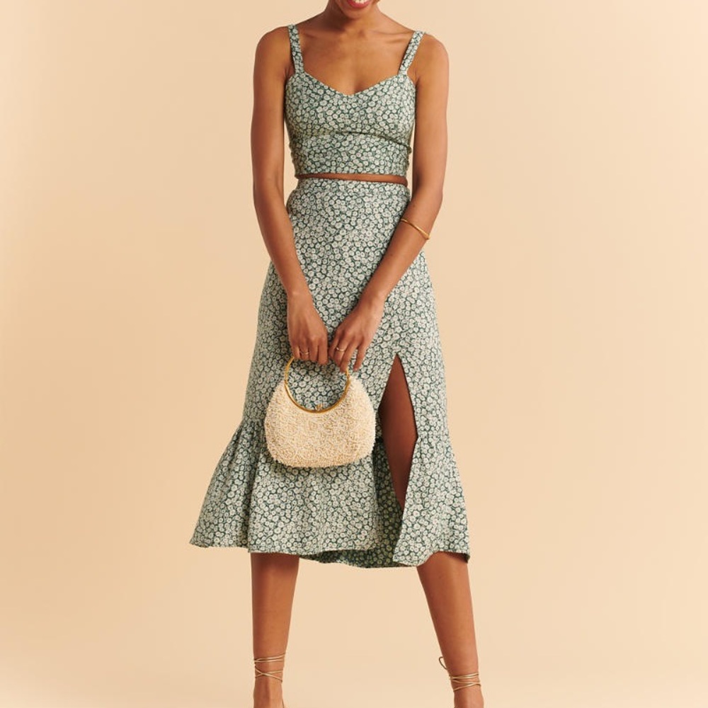 Abercrombie & Fitch Green Floral Ruffle Midi Skirt and Tank (SET!!)